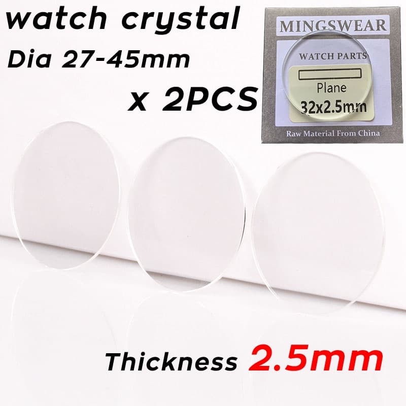 2PCS Relógio De Cristal Plano De 2,5mm De Espessura De 27mm-45mm Pulso De Substituição Lente Redonda Espelho Ferramenta