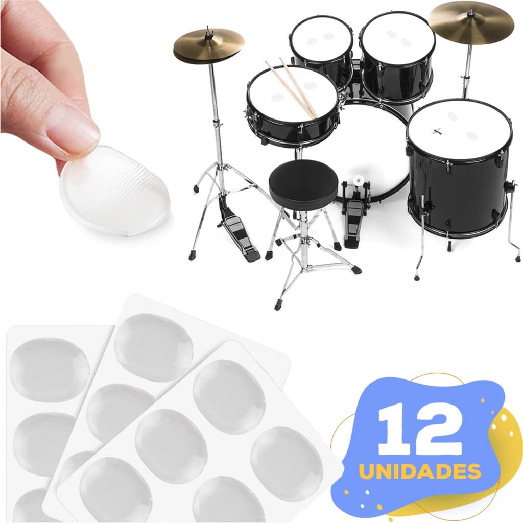 12 Unidades Abafador Gel Bateria Percussão Pele Muffle Controle de Ressonância Reutilizável