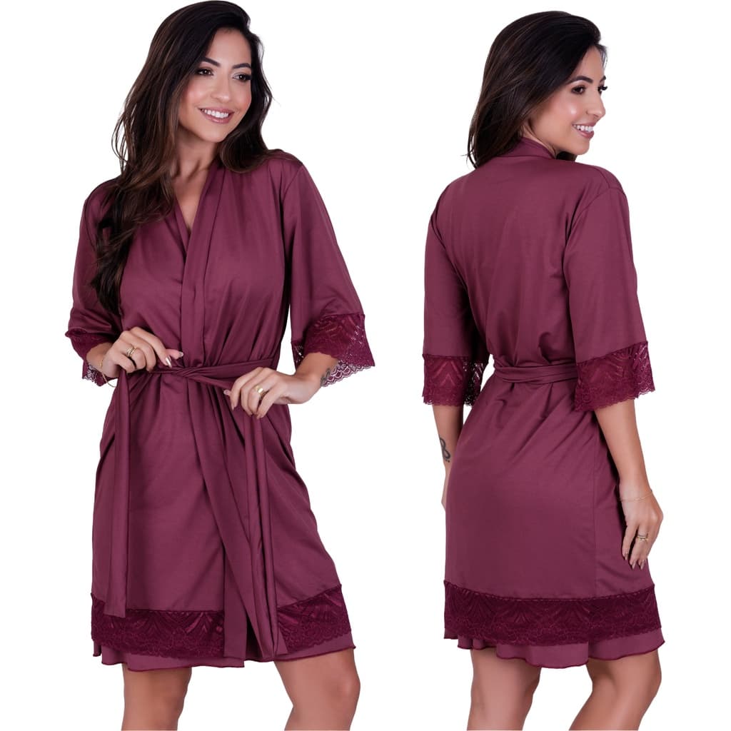 Robe Romantic Renda Hobby Feminino Roupão Confortável Linha Noite