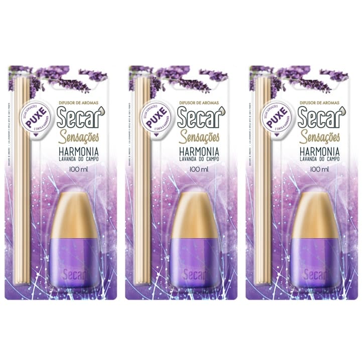 Kit 3un Difusor de Aromas Secar Sensações 100ml Aromatizador De Ambiente