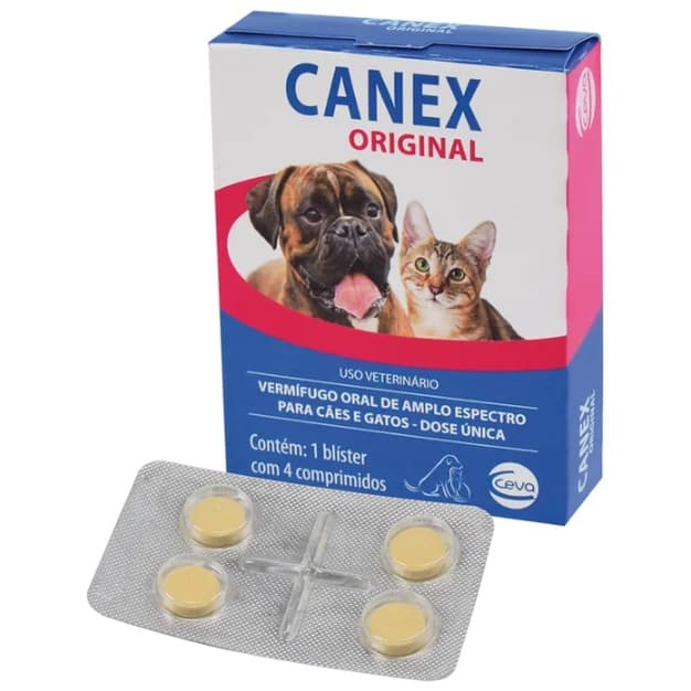 Vermifugo  Canex Original para Pet Cães Cachorro e Gato - 4 Comprimidos - Dose Unica