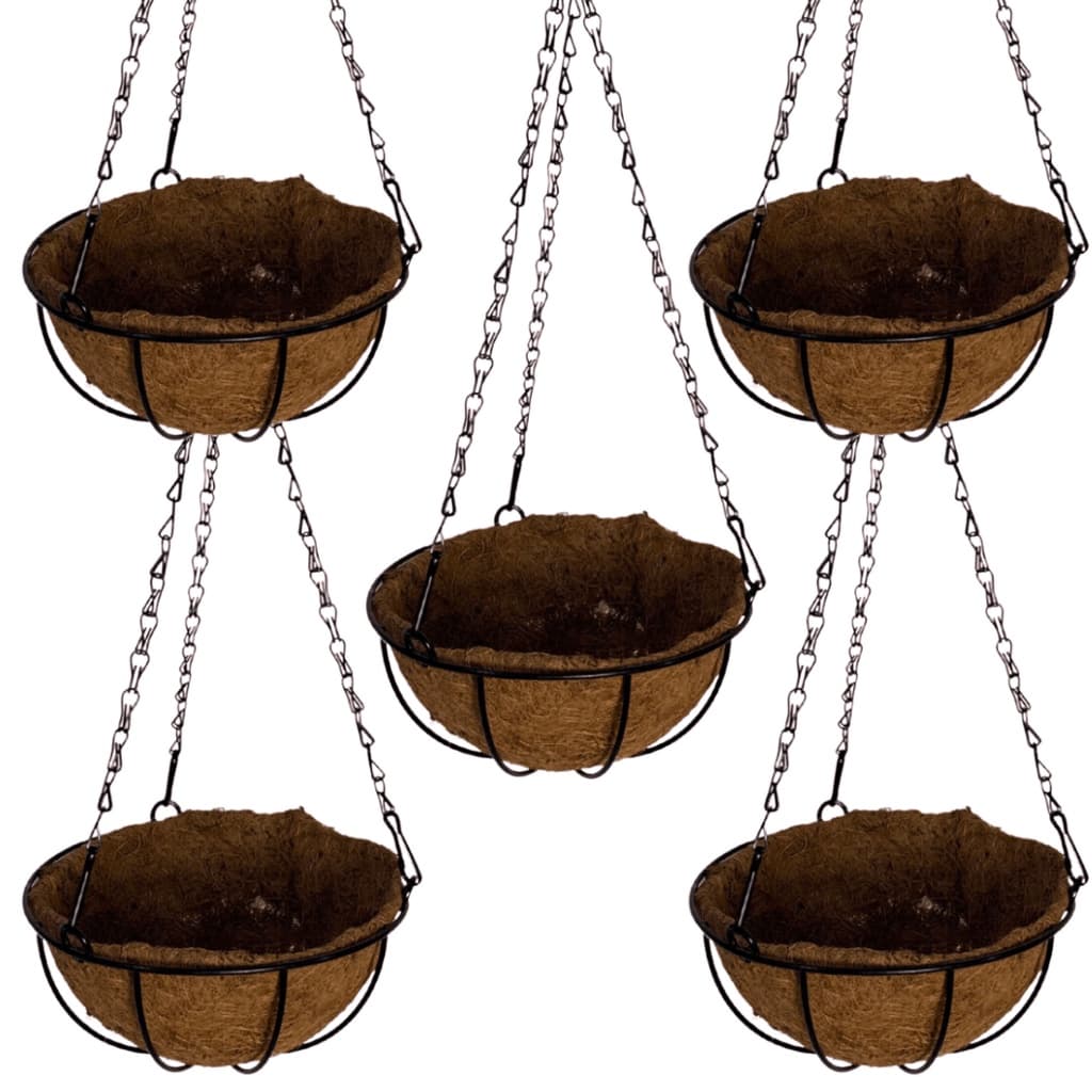 5 Vasos de Fibra de Coco 20cm Plantas Suspenso com Corrente