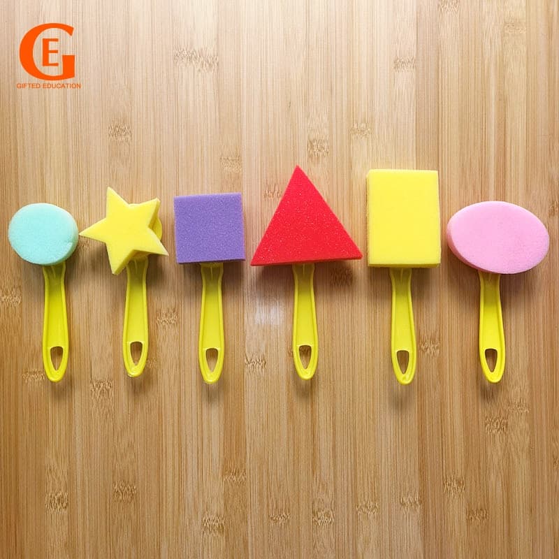 6Pcs Pincel De Pintura De Esponja Geométrica Para Crianças Padrão Educacional Infantil Carimbo Brinquedo De Grafite