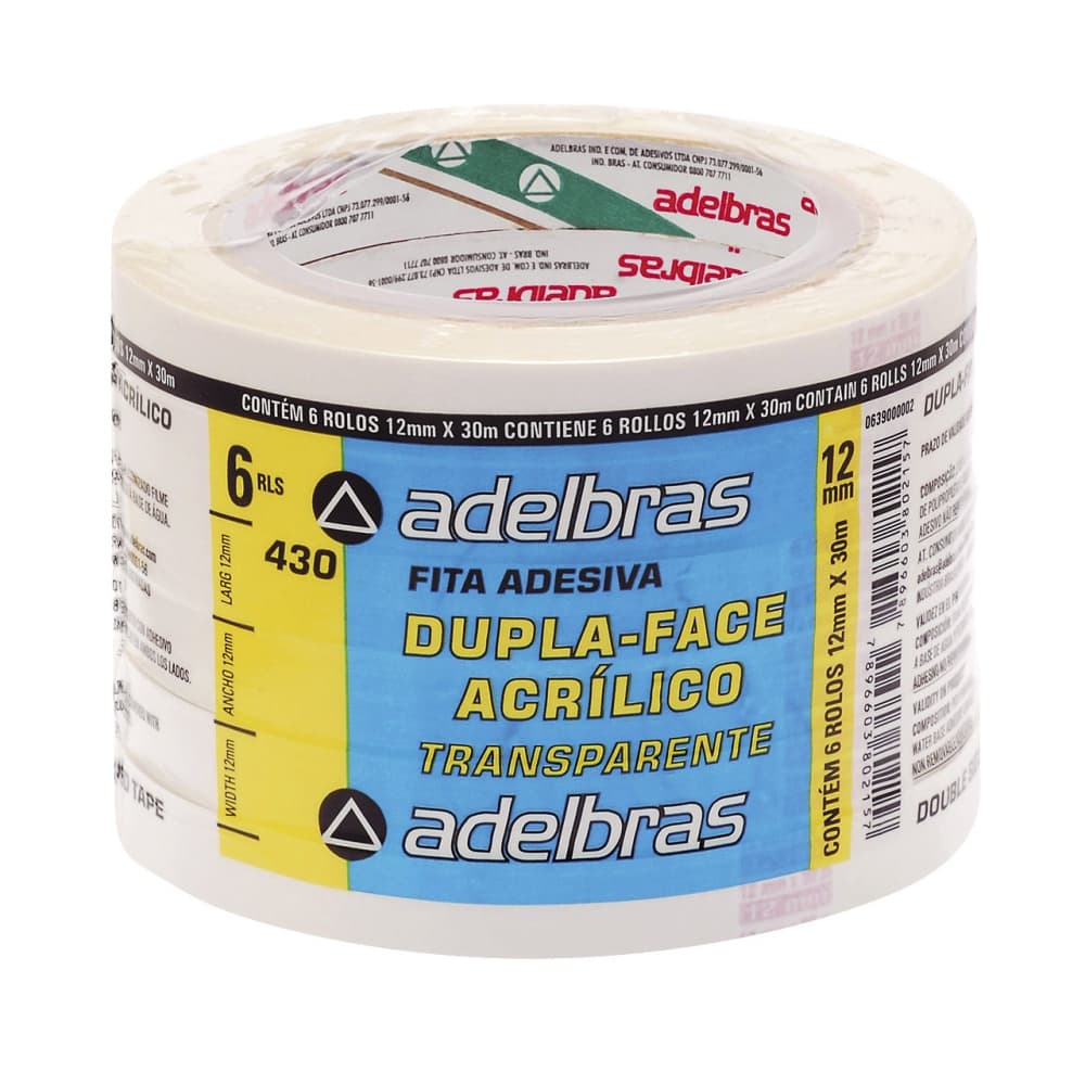 Fita Dupla Face Adelbras 12x30 PT C/ 6
