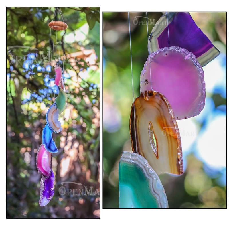 MENSAGEIRO DE PEDRA AGATA C/ 7 CHAPAS-CACOS SINO DOS VENTOS ESCOLHA A COR