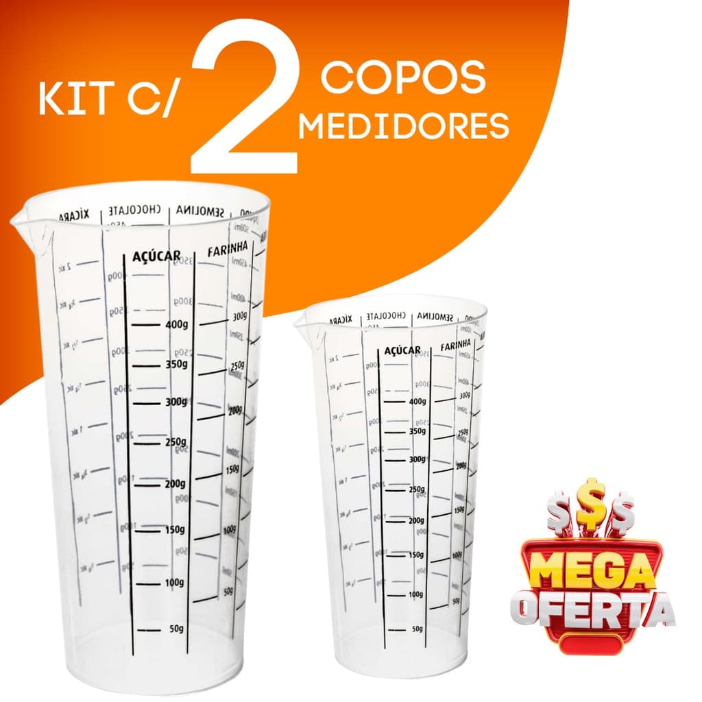 Copo Plástico Medidor Dosador Transparente Graduado 500 Ml Ideal p/ Receitas Culinária Cozinha