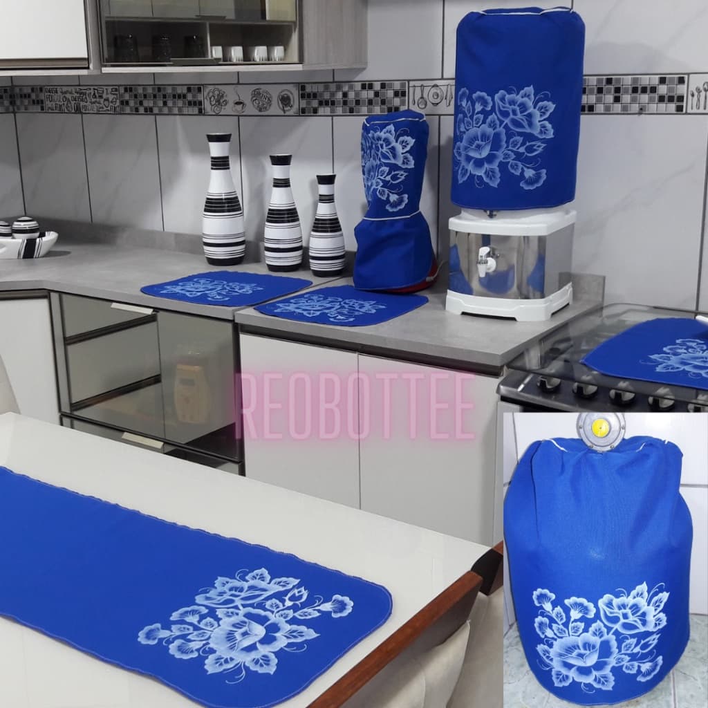 Jogo Cozinha Pano 7 Peças Decoração Capa Para Eletrodoméstico Proteção Utensílios Casa Tecido Oxford