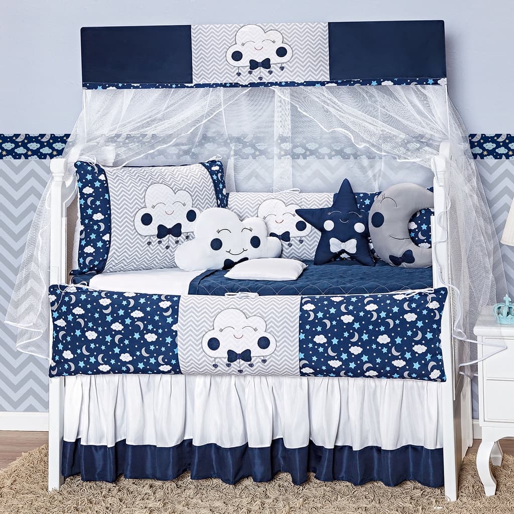 Kit Para Berço De Bebe 12 Peças 2Laterais Completo Lua