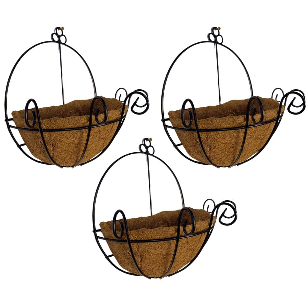 3 Vasos de Parede de Fibra de Coco 25cm de Plantas Meio Vaso