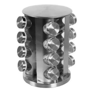 Porta Tempero Giratório Designer Redondo 16 Peças Inox