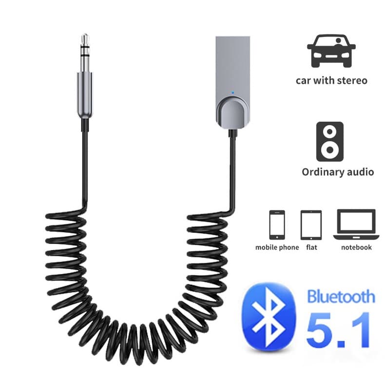 Adaptador De Receptor De Áudio Sem Fio Bluetooth 5.1 Aux Usb Para Conector De Microfone Mãos Livres De 3,5 Mm Carros