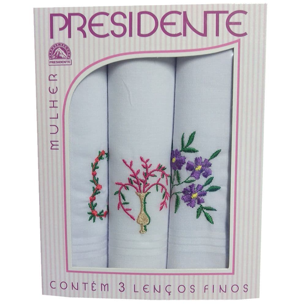Caixa de Lenço Feminino Bordado Presidente