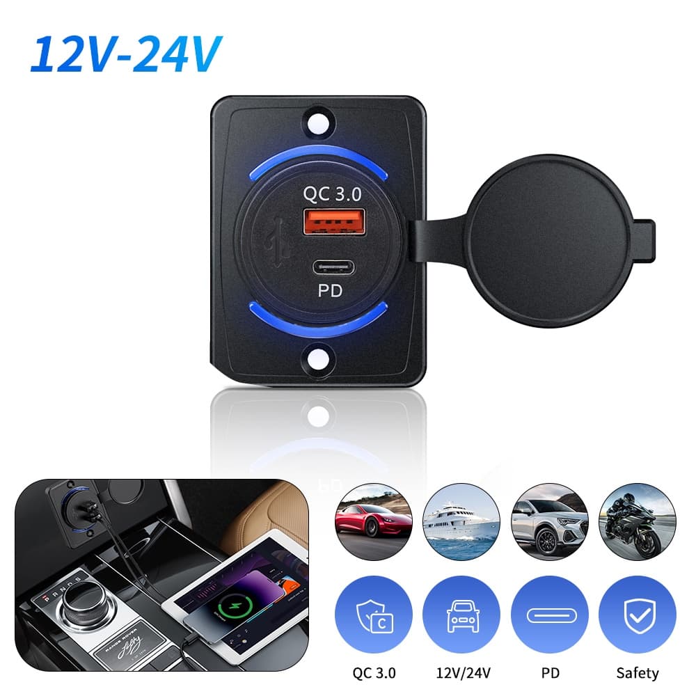 Tomada Para Isqueiro Carro Adaptador De Energia 12V Carregador Duplo USB De Modificação RV Barco De Motocicleta Marítima