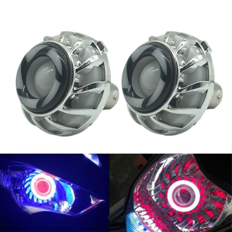 [Frete grátis para 2pcs ��} Carro Motocicleta LED Angel Eyes Farol Lente Alta/Baixa Feixe Mini Projetor Demônio Olhos 