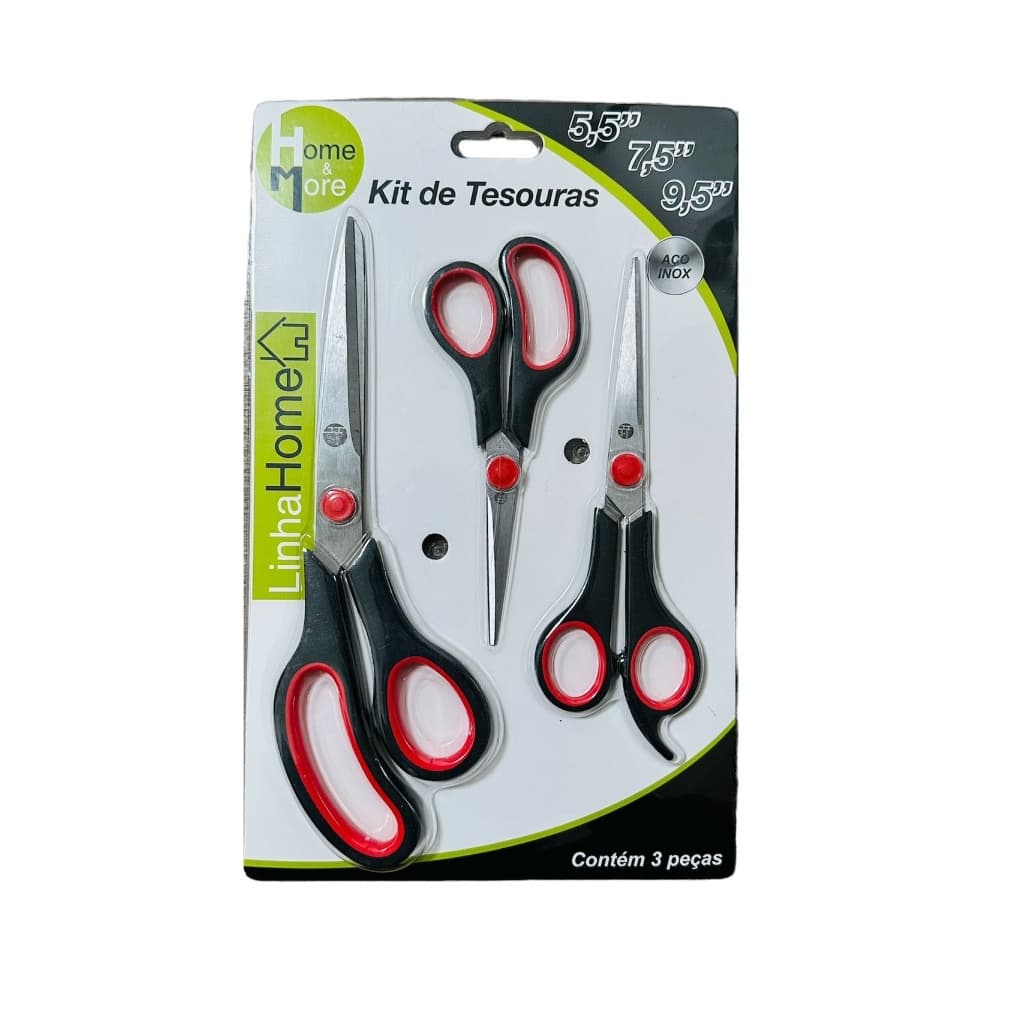 Kit 3 Tesouras Multiuso Cabelo Papel Plástico Borracha Eva