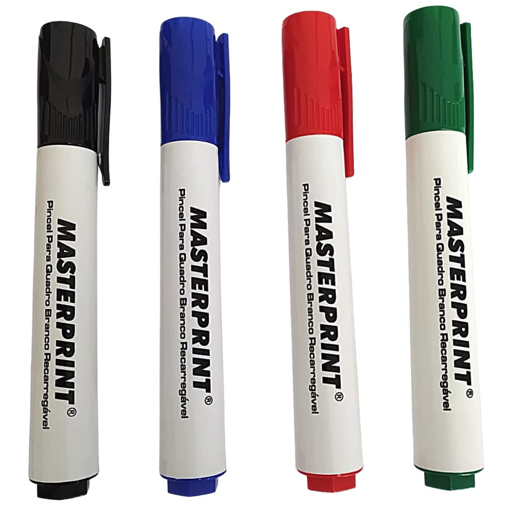 Pincel Quadro Branco Recarregável Cores Azul Preto Vermelho Verde Masteprint