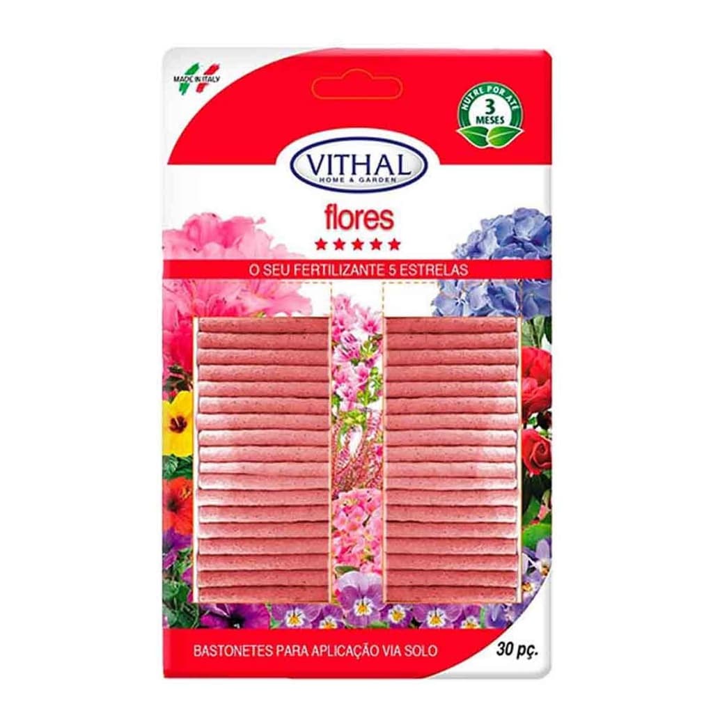 Fertilizante Bastonetes Pronto Uso Para Flores Vithal liberação lenta - 30un