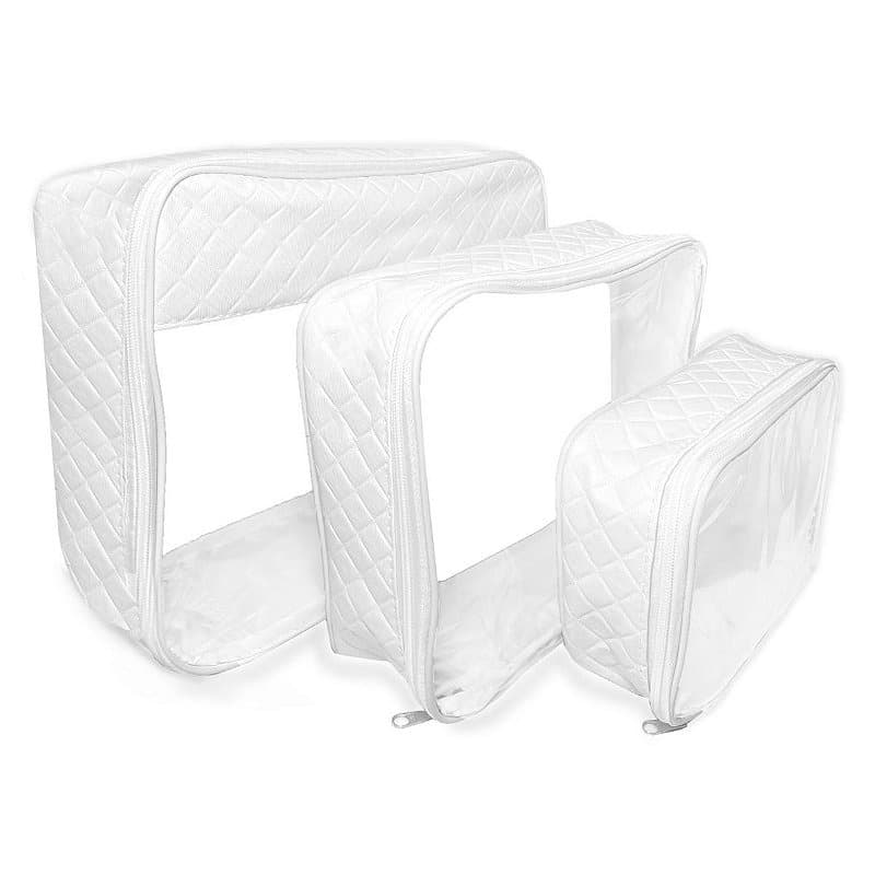 Kit Organizador Necessaire Transparente Ziper Bordada Porta Objetos Bolsa Mala Viagem Praia 3 pç