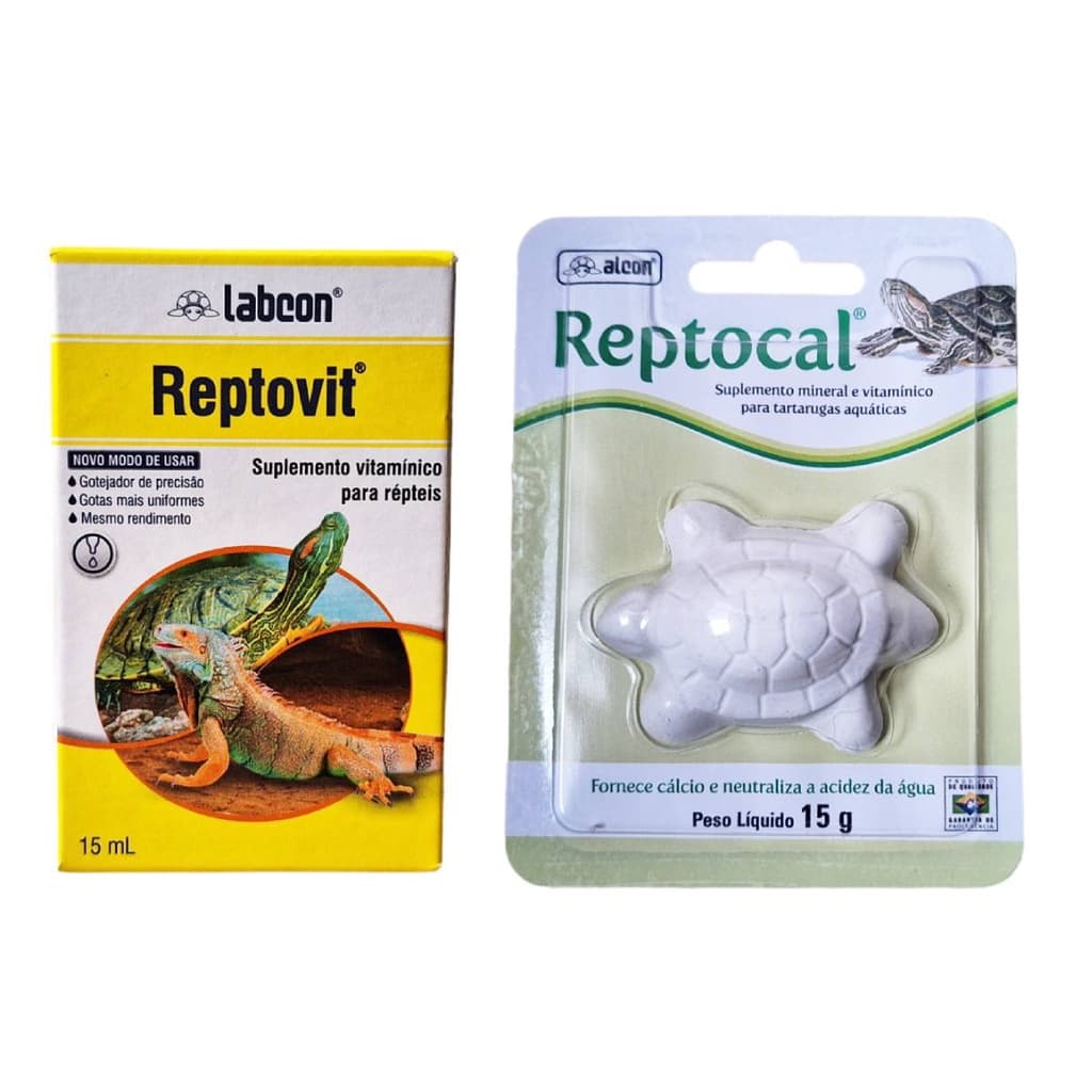 Suplemento Mineral Vitaminico Tartarugas Alcon Reptocal 15g e Reptovit 15ml