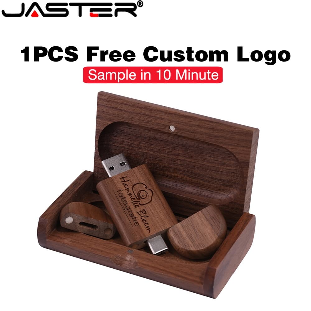 JASTER Nova Unidade Flash USB 2.0 De Madeira TYPE-C 128 Gb Personalizando Um Logotipo Para Pen Drive Grátis 64 2 Em 1 Pr