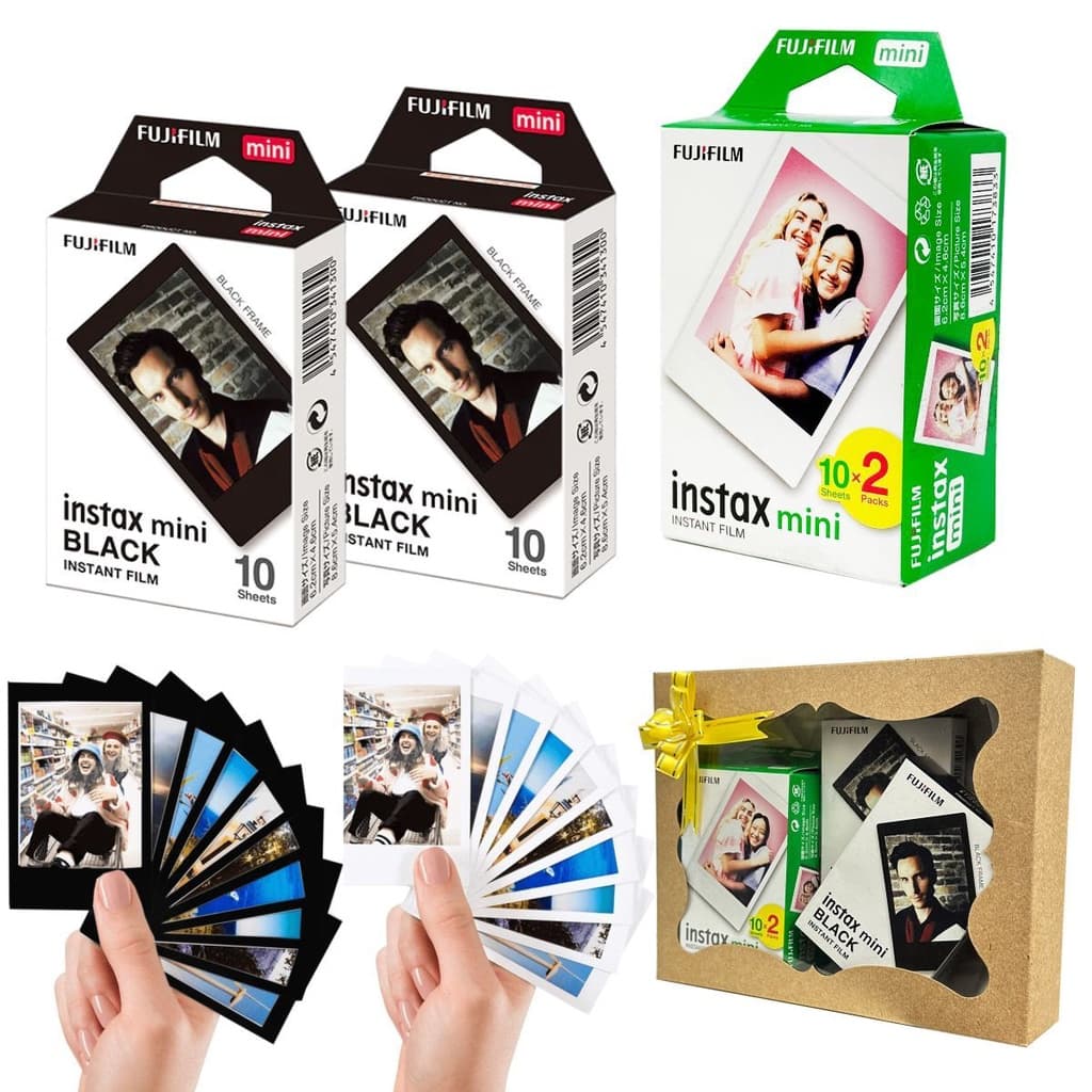 Filme Instax Mini 20 Fotos + 20 Fotos Black Com Caixa De Presente