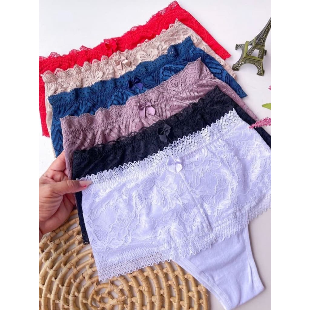 Kit C/5 Calcinha Segura Barriga Cintura Alta Com Renda Modeladora Pós Parto