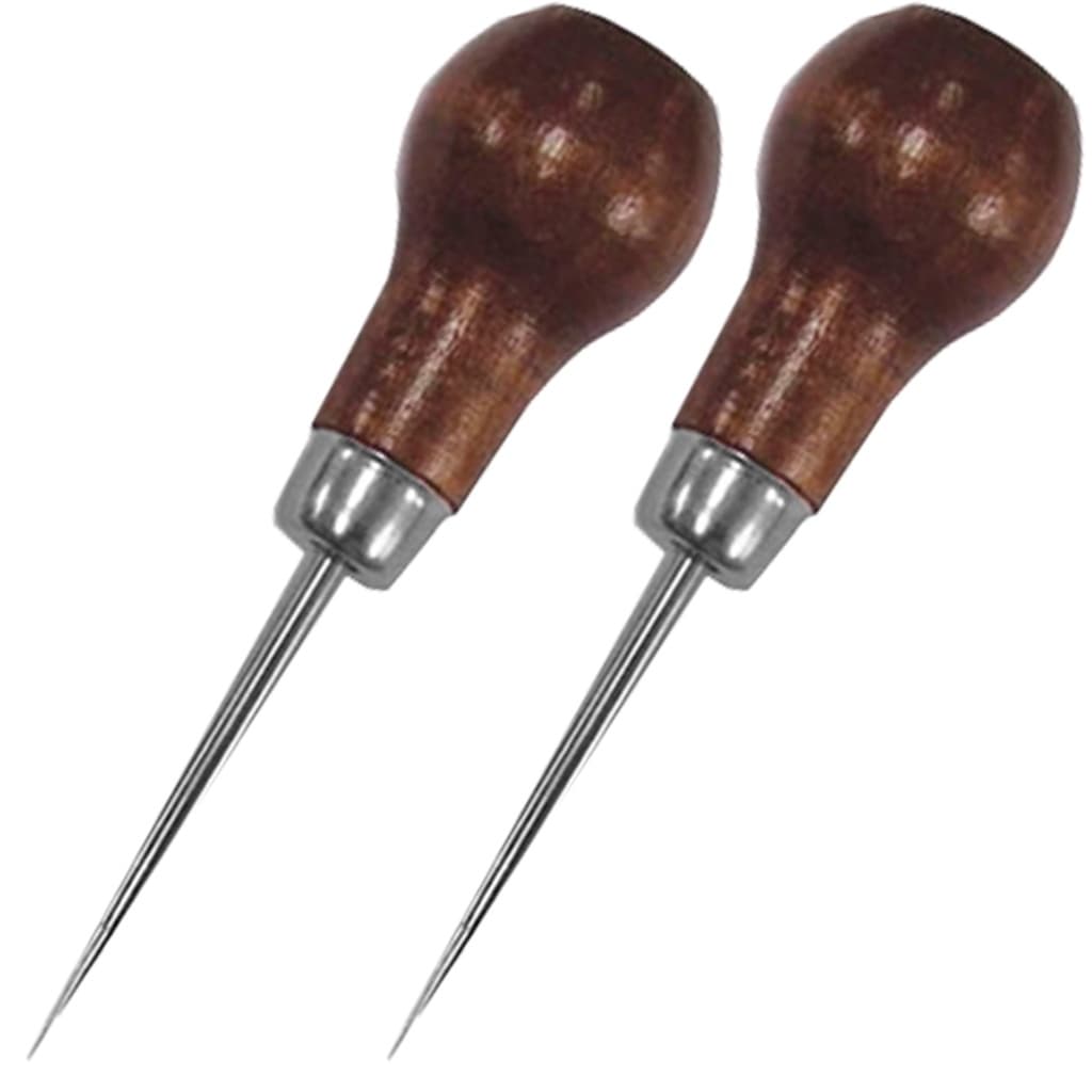 02 Furador Agulhao Manual Cabo Madeira Cartonagem Patchwork.