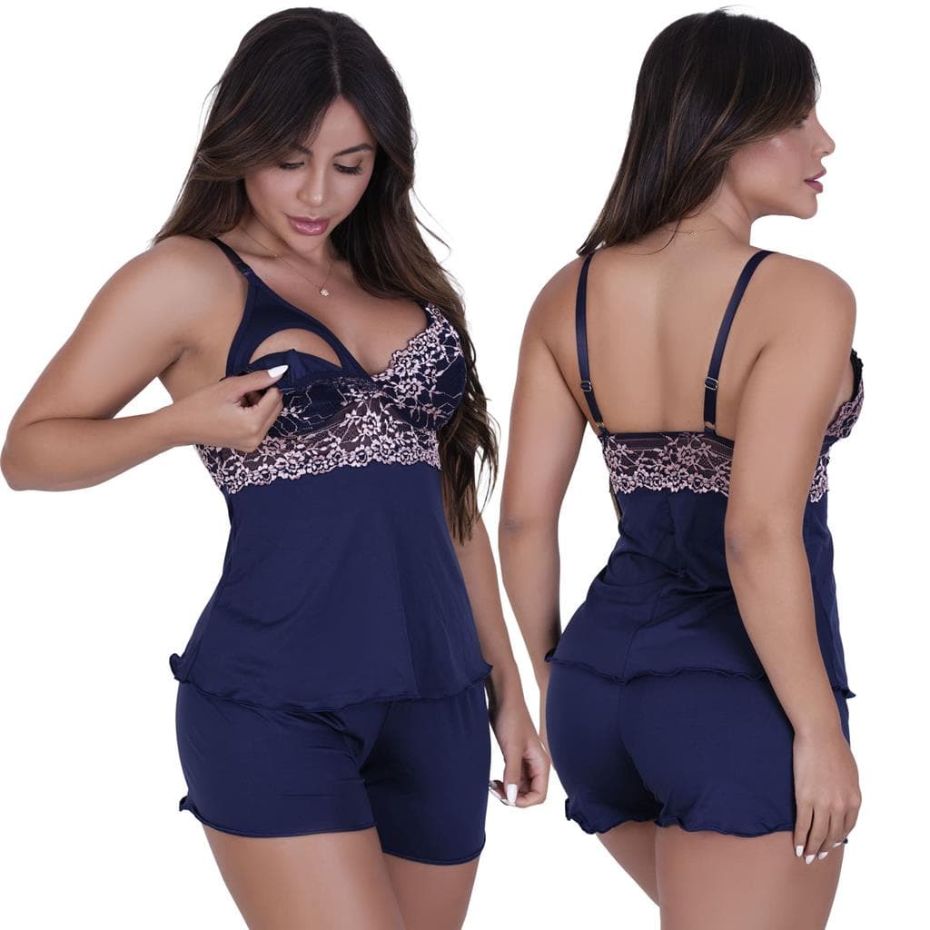 Short Doll Sofia de Amamentação de Microfibra Light e Renda Bicolor Feminino