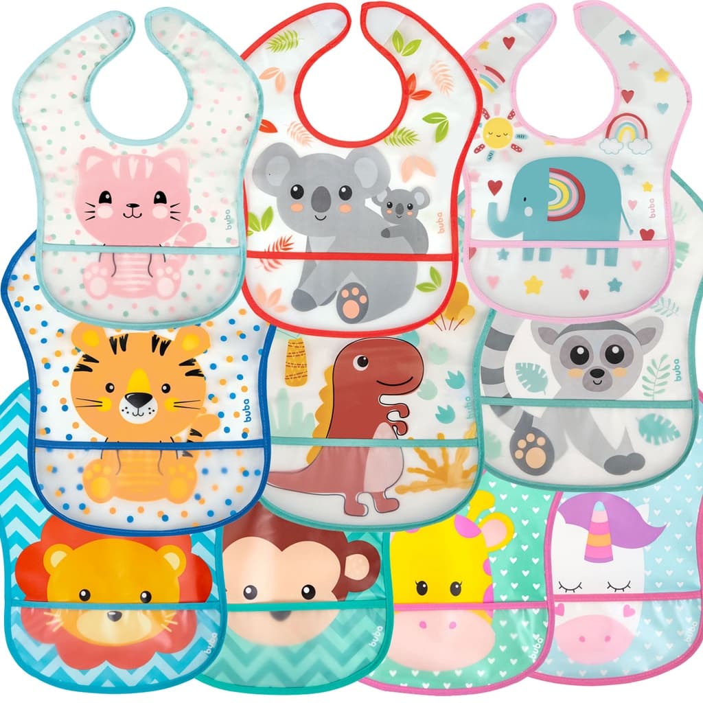 Babador com Bolso Pega Migalhas Impermeavel com Ajuste Fixador Buba