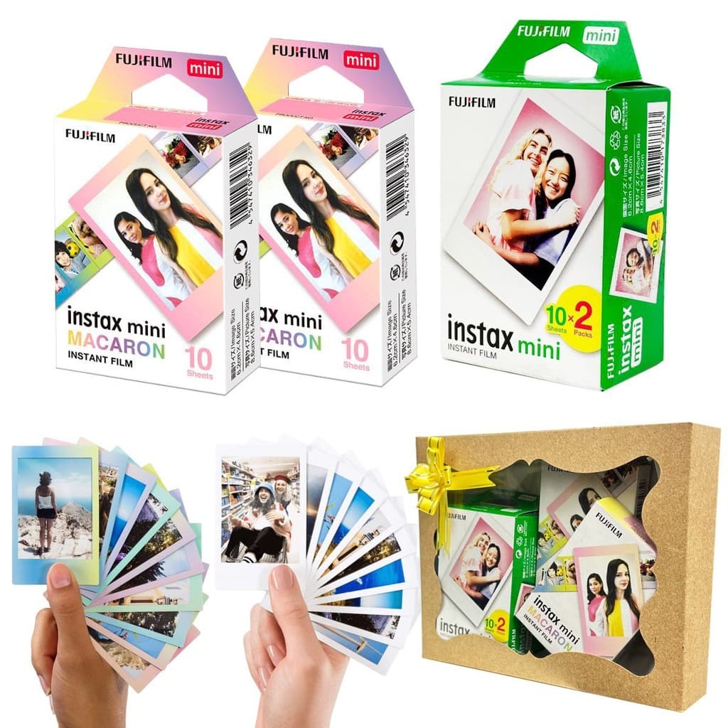 Filme Instax Mini 20 Fotos + 20 Fotos Macaron Com Caixa De Presente