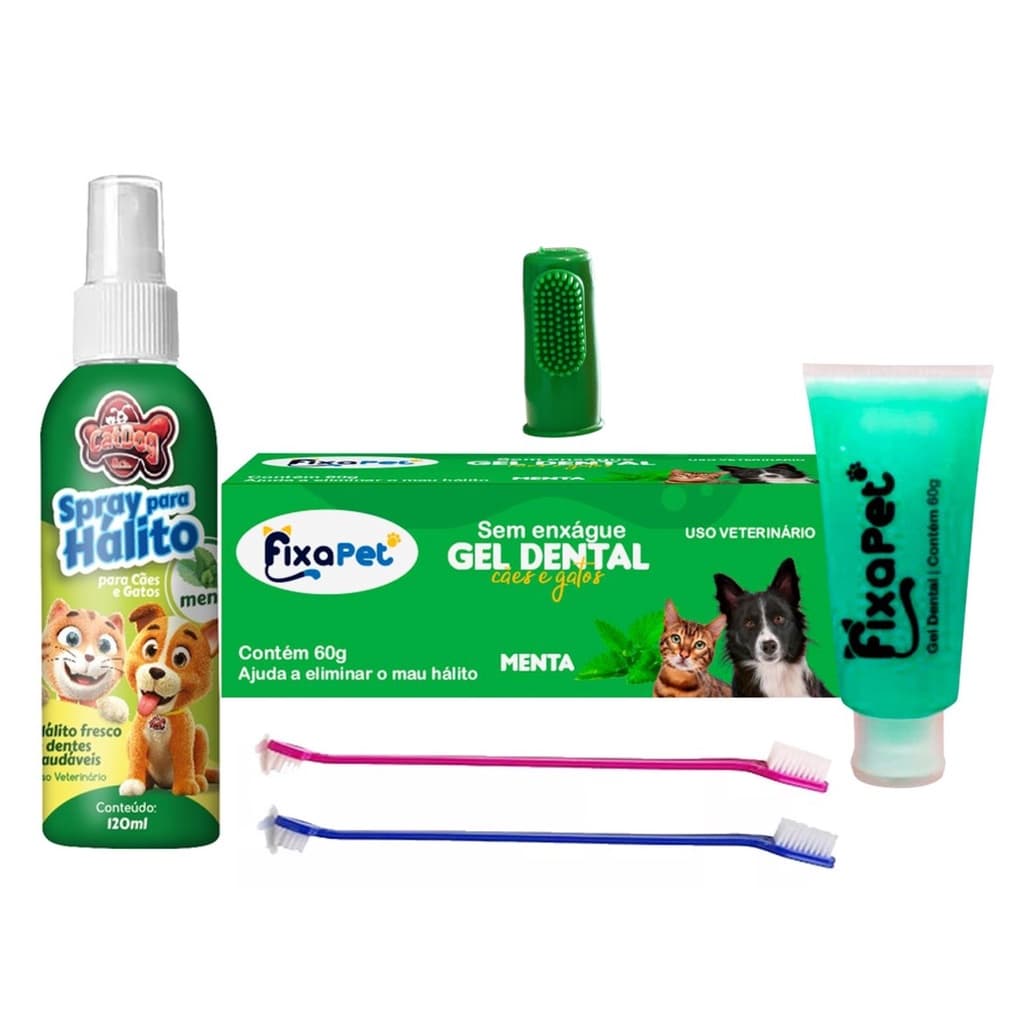 Kit Higiênico Dental Pet Cães e Gatos Creme 2 Escovas e 1 Dedeira
