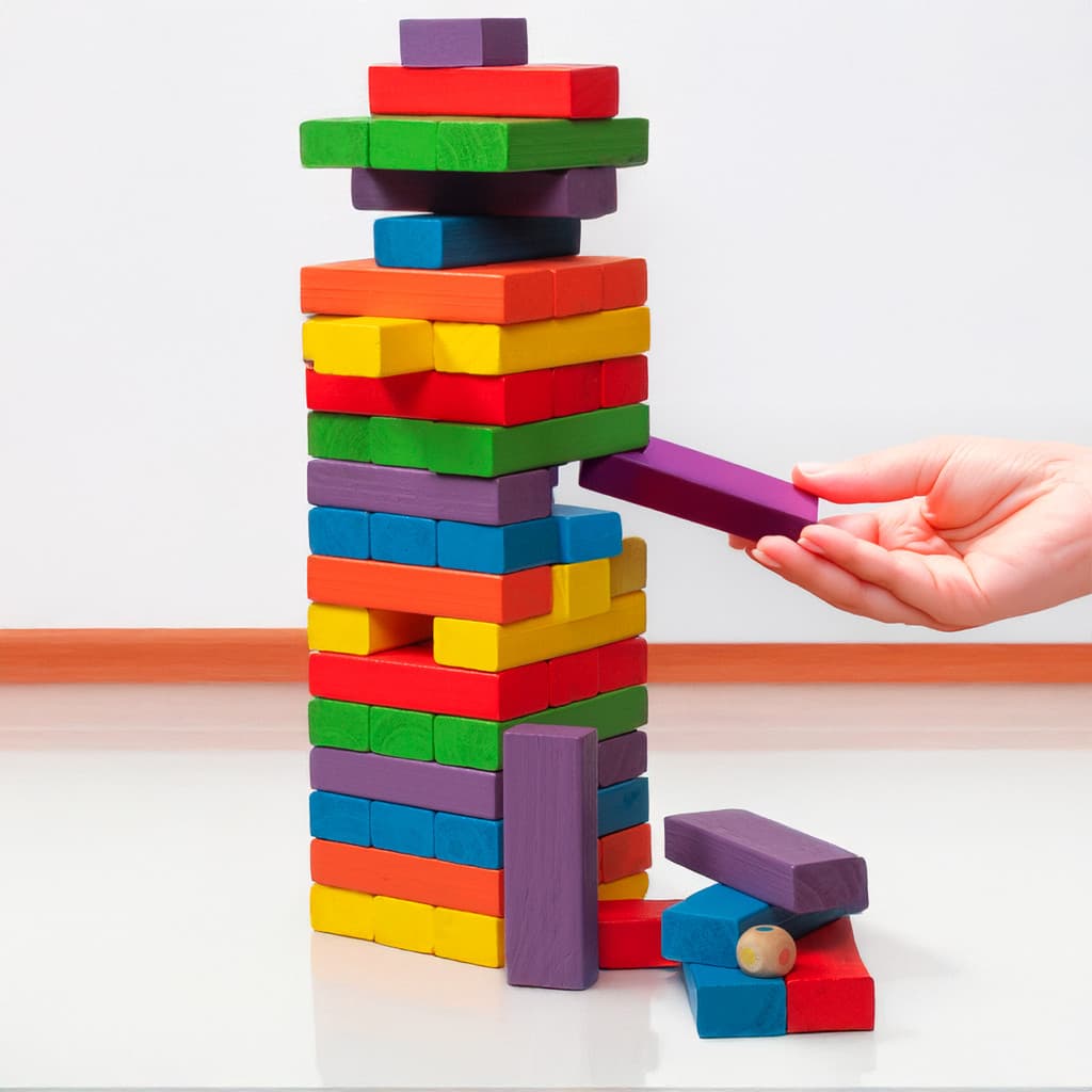 Jogo Caiu Perdeu Torre 54 Peças De Madeira Brinquedo  de Pais e Filhos Equilíbrio Coordenação