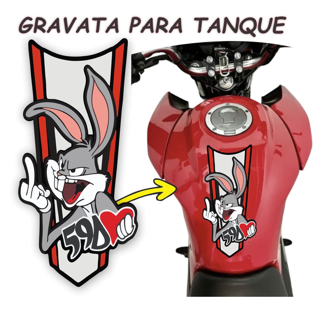 Gravata Adesiva para moto laminado NÃO DESBOTA Pernalonga Titan Fan Auto Colante Universal ENVIO IMEDIATO