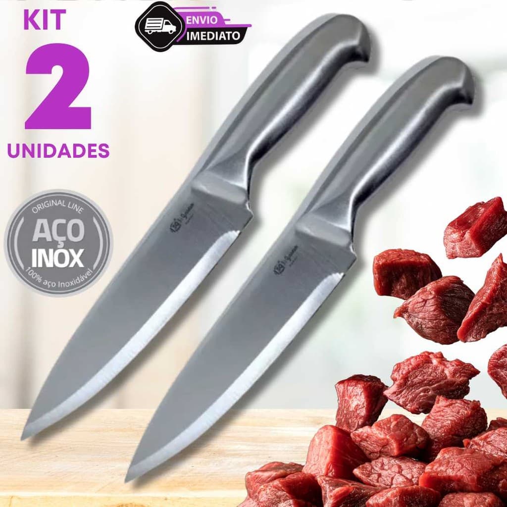 Jogo 2 Faca Peixeira 7" Casa Corte Preciso Bar Churrasco Buffet Cozinha Açougue Inox 29cm