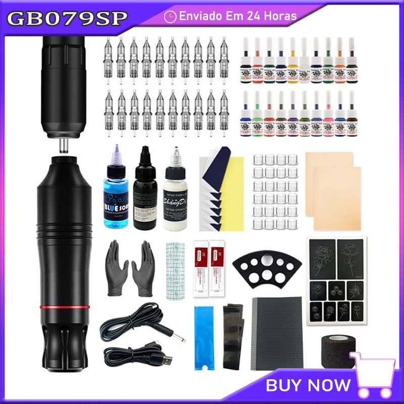 Kit Completo De Caneta De Tatuagem Profissional Sem Fio Profissional Poderosa