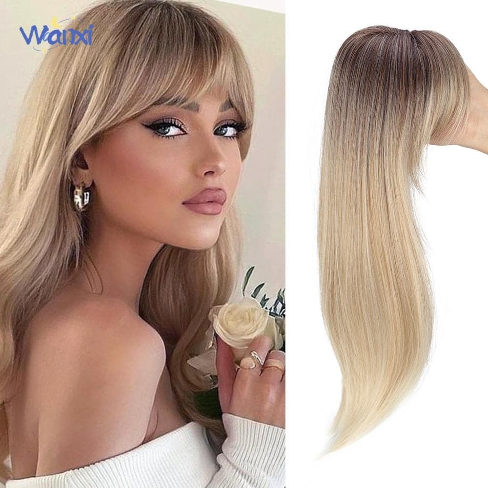 WANXI Topper Cabelo Com Franja De , Extensões Liso Toppers Sintético , Aumenta O Volume Do
