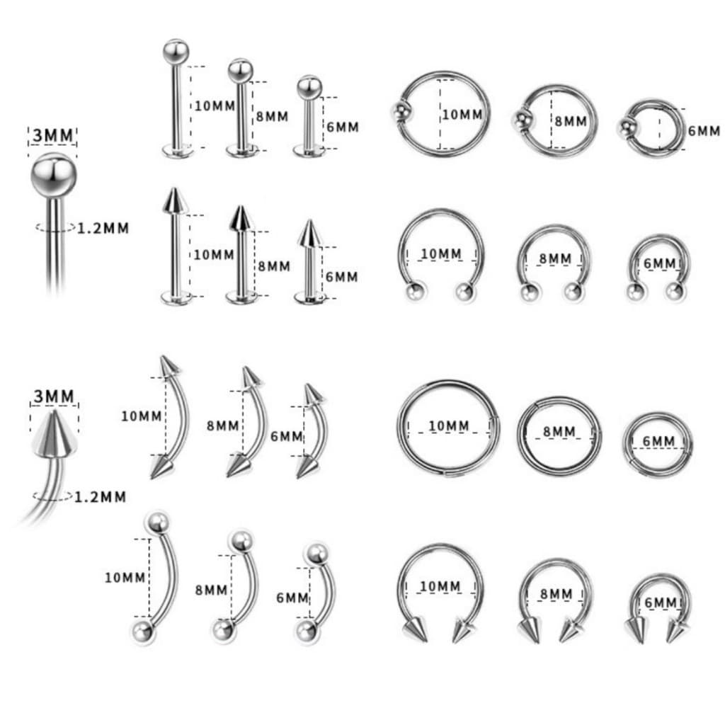 1Pc Piercing Ferradura / Labert/ Curvo Barbell/ com Bolinha spike  Aco cirugico Piercing corporal