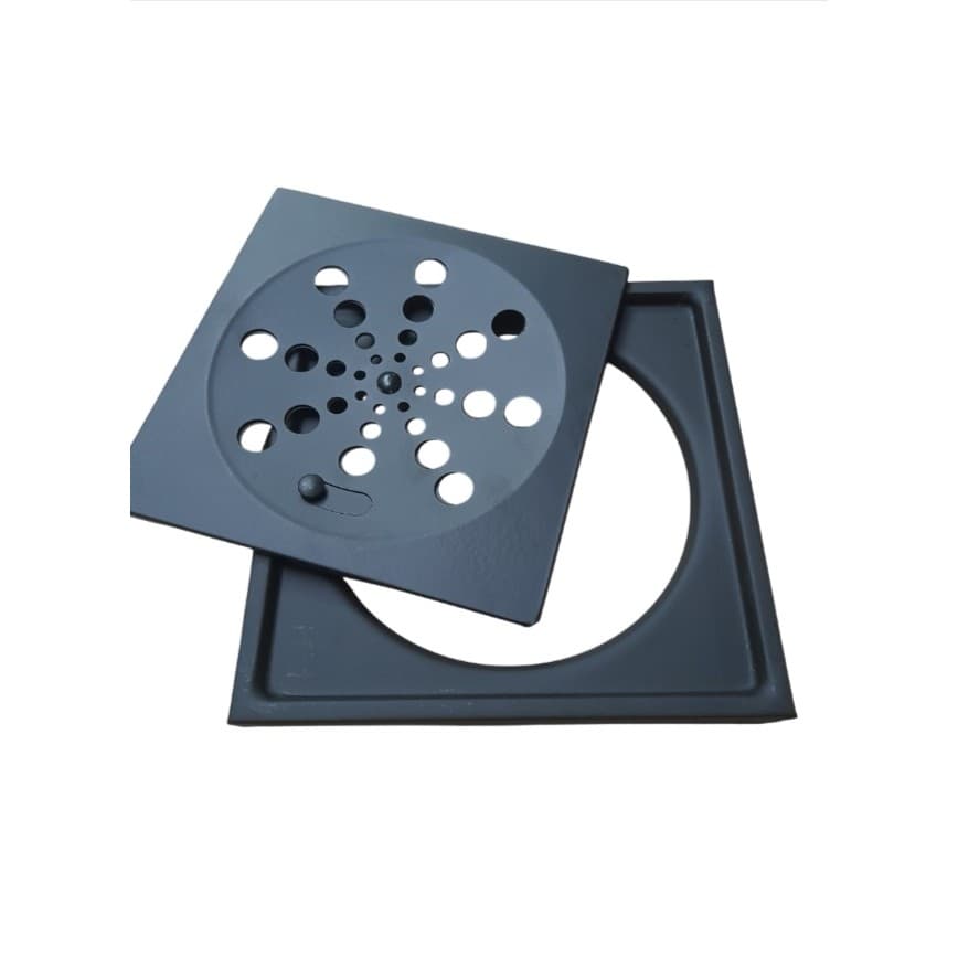 Ralo Grelha Inox Preto Black Banheiro C/ Caixilho Quadrado 10x10 C/ Fecho