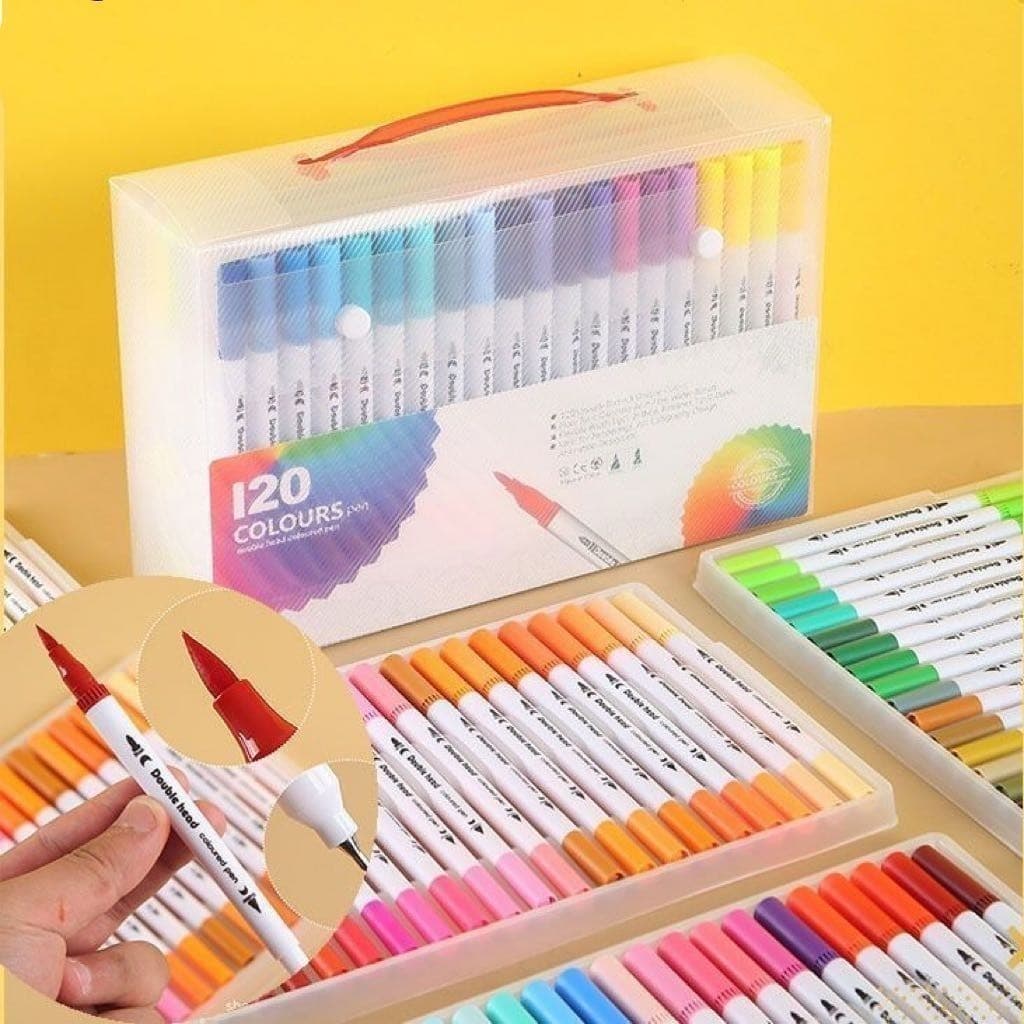 Kit 24/36/48/60/80/100/120 Cores Caneta 2 em 1 Brush Lettering e Ponta Fina Dual Pen Canetinha Colorir Desenho