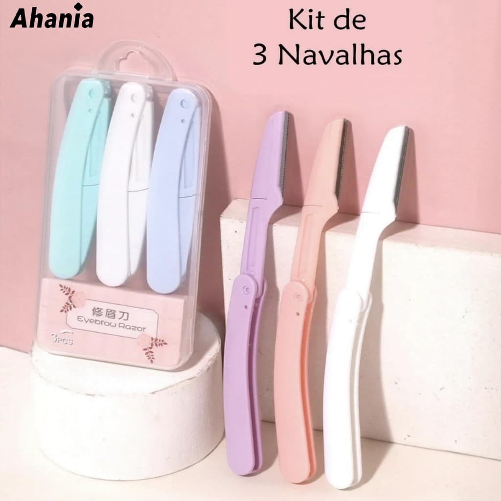 Kit de 3 Navalhas De Sobrancelhas e Rosto Dobrável com Estojo de Plastico  Aparador De Sobrancelhas Depilação Facial