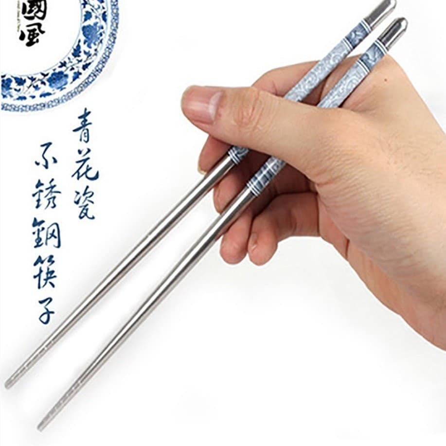 Hashi Aço Inox Pauzinho 1 a 10 Pares De Porcelana Estampado Flor Hashi Raxi Palitinho Azul e Branco