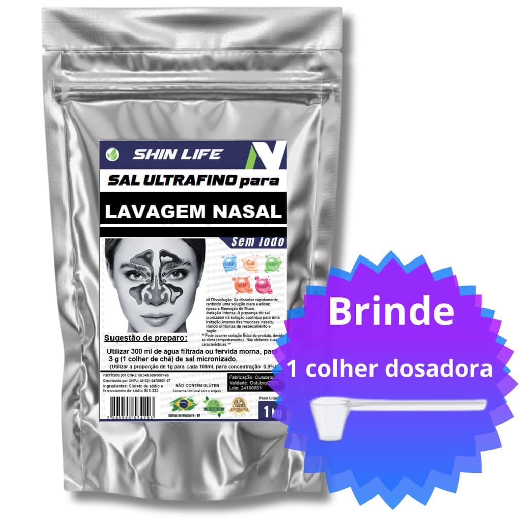 Sal Micronizado Para lavagem Nasal Sem Iodo 1kg Colher Dosadora