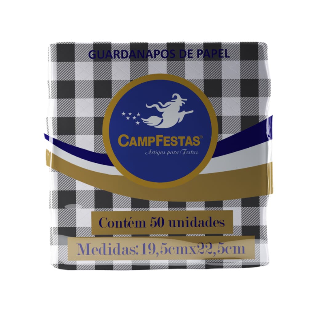 Guardanapo Xadrez Crepado 19,5x22,5cm c/ 50un CampFestas - Cor Preto