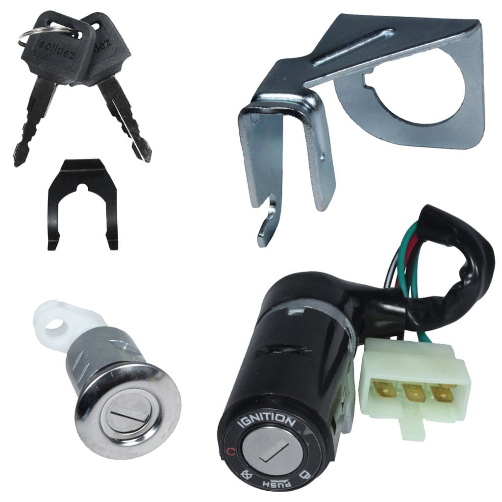 Kit conjunto travas chave ignição C100 Biz 2002 a 2005 trava banco 2 peças
