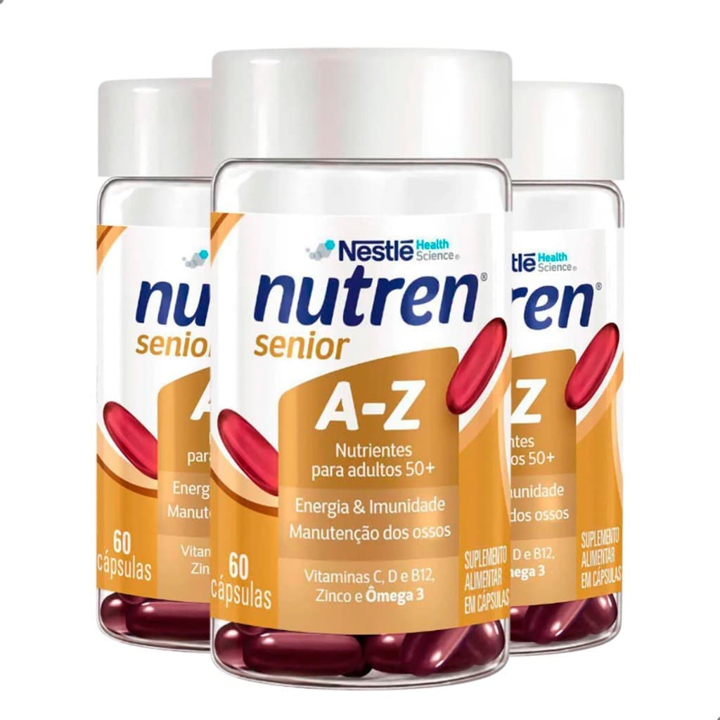 Kit 3 Nutren Senior A-Z 60 Cápsulas Adultos 50+ Imunidade Energia Ossos Vitamina C D B12 Zinco  Suplemento Diário