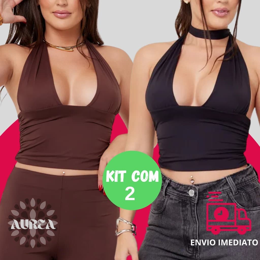 KIT 2 Blusa Cropped Com Amarraçao Multi forma Top Decote Festa Moda Gringa Decotado Suplex Premium Sexy Sustentaçao