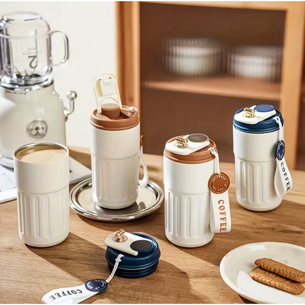 Copo Café Inteligente com Display LED - Garrafa Térmica 420ml de Aço Inoxidável Portátil para Viagem