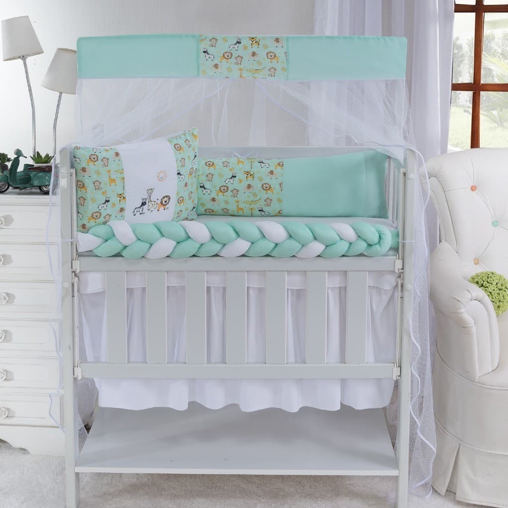Kit Mini Berço Protetor Trança Sublimado 06 Peças Classic Menina Menino - Melhor Preço
