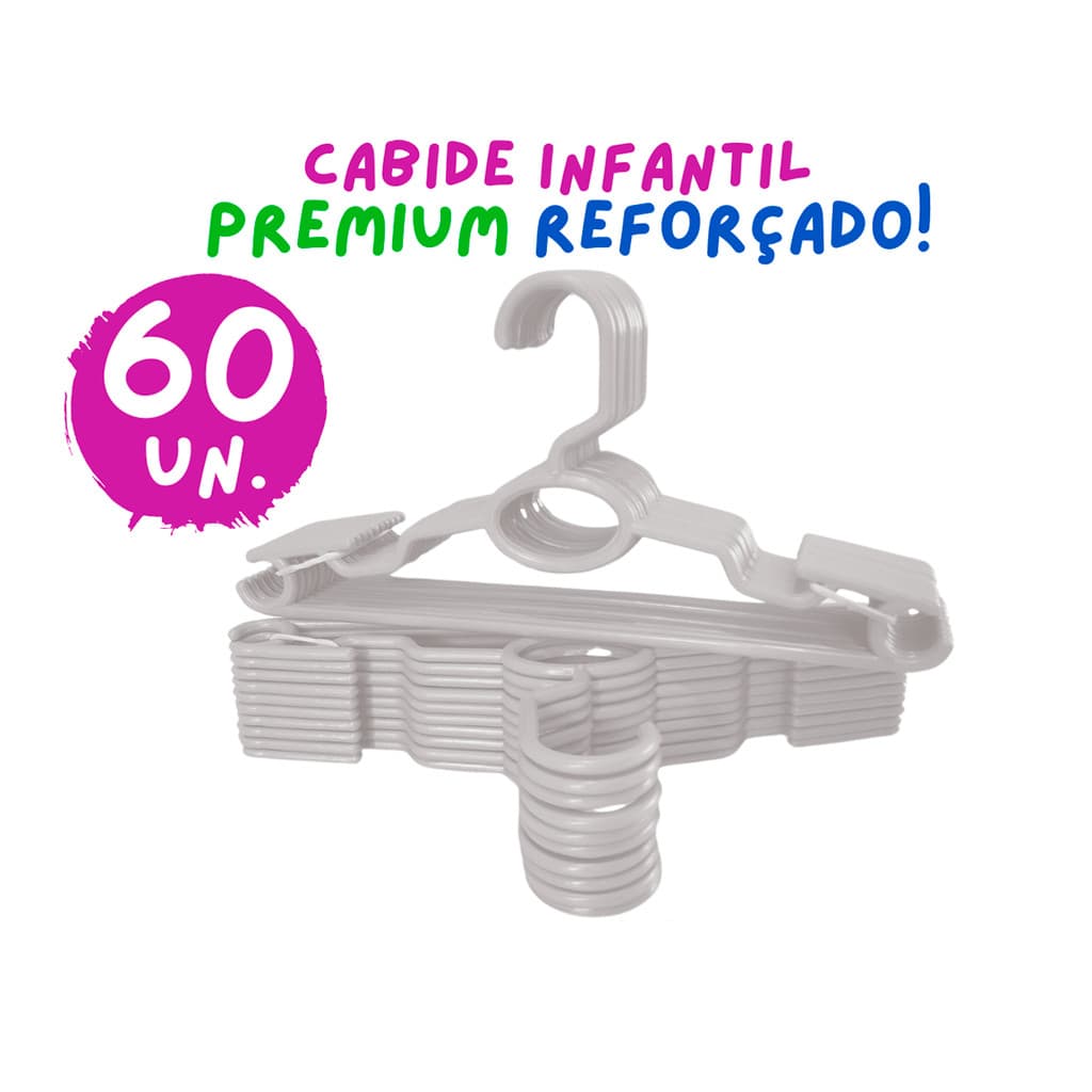 Kit 60 Cabides Infantil Bebê Baby Reforçado Branco Plástico Cruzeta Roupa Resistente Premium