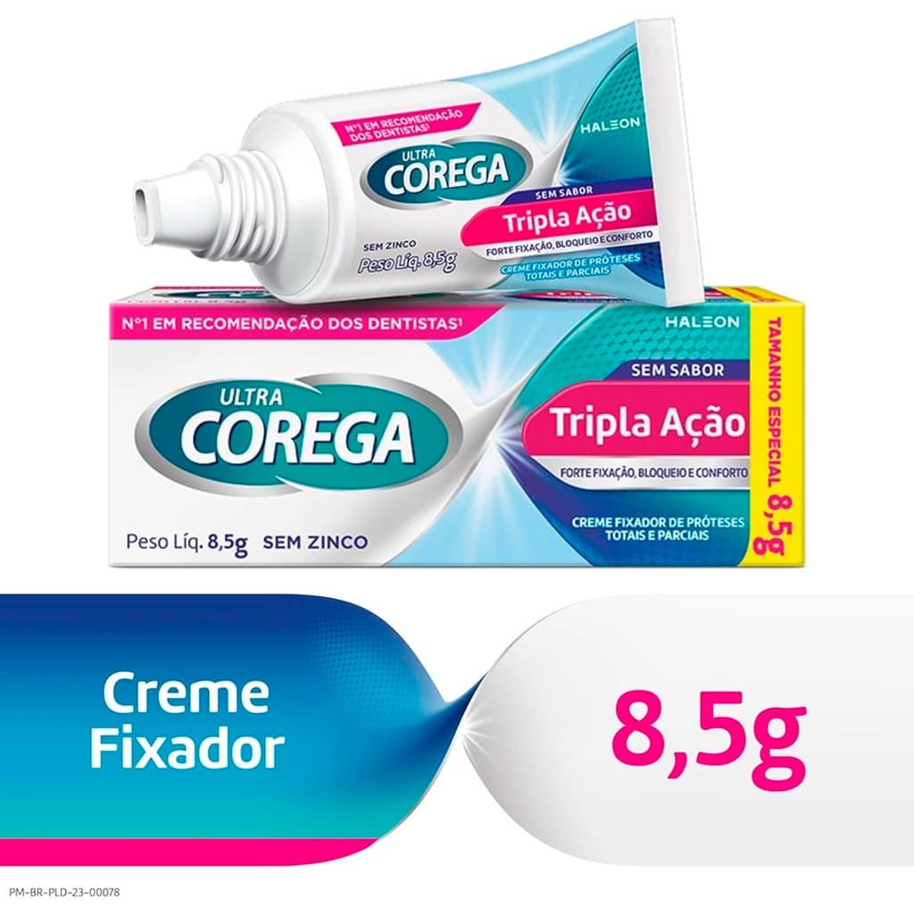Kit Corega Creme Fixador de Dentadura Ultra Tripla Ação Sem Zinco 8,5g